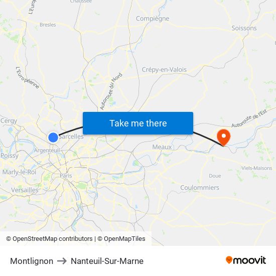 Montlignon to Nanteuil-Sur-Marne map