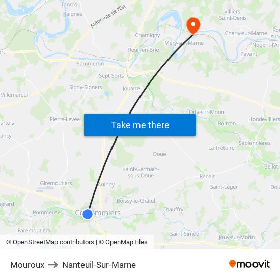 Mouroux to Nanteuil-Sur-Marne map