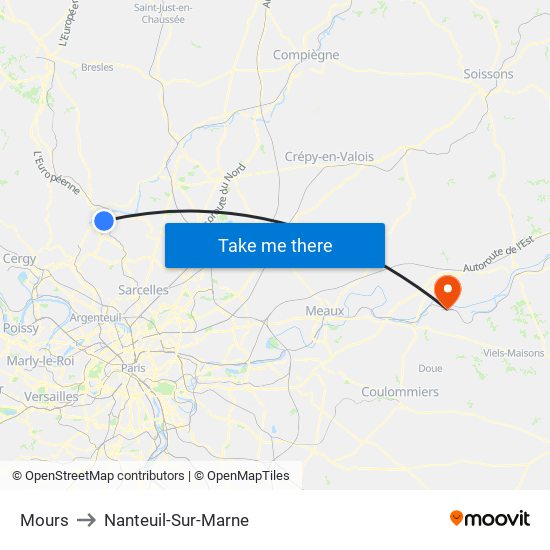 Mours to Nanteuil-Sur-Marne map