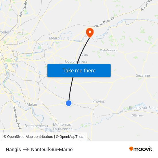 Nangis to Nanteuil-Sur-Marne map