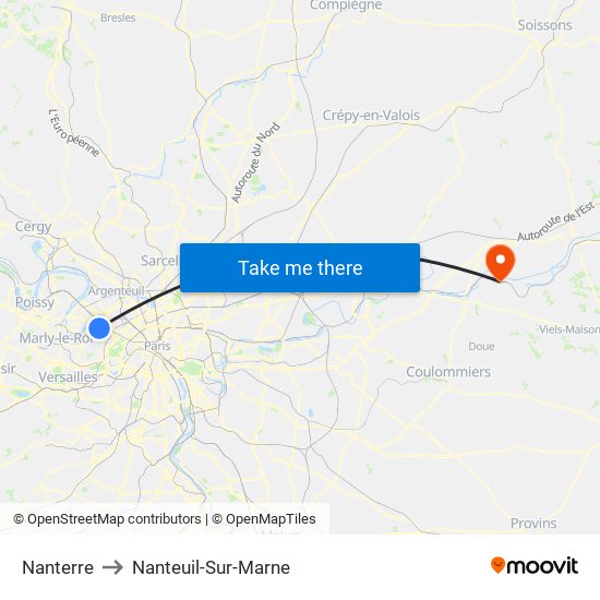 Nanterre to Nanteuil-Sur-Marne map