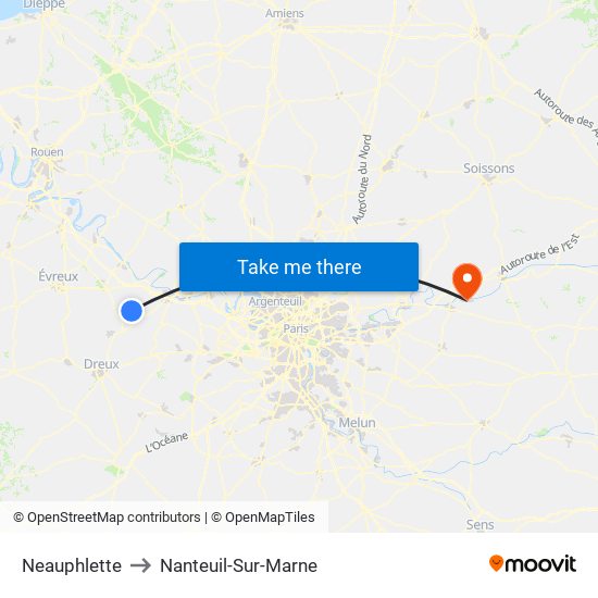 Neauphlette to Nanteuil-Sur-Marne map