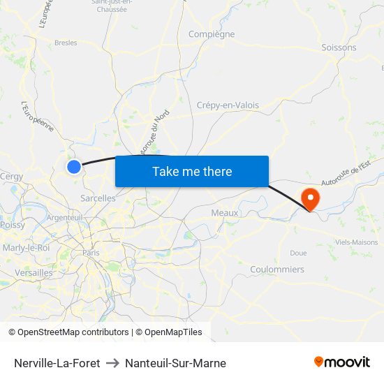 Nerville-La-Foret to Nanteuil-Sur-Marne map