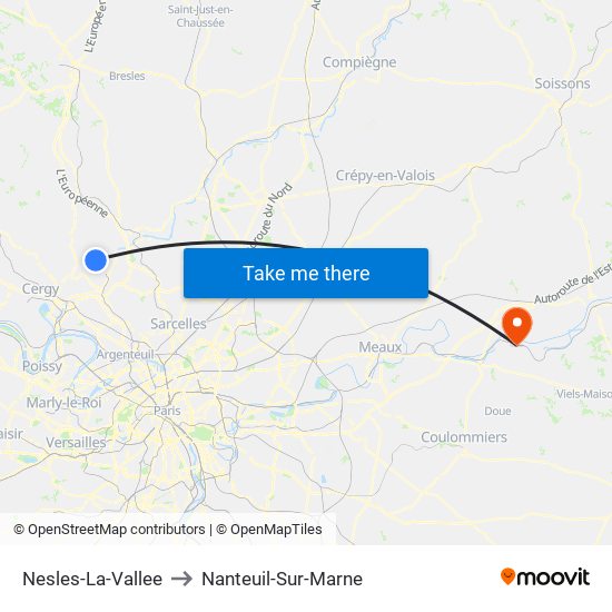 Nesles-La-Vallee to Nanteuil-Sur-Marne map