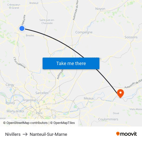 Nivillers to Nanteuil-Sur-Marne map