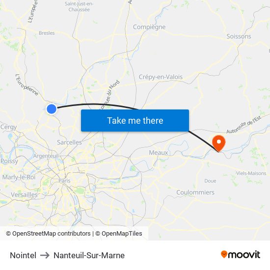 Nointel to Nanteuil-Sur-Marne map