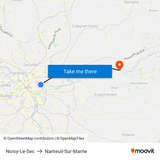 Noisy-Le-Sec to Nanteuil-Sur-Marne map