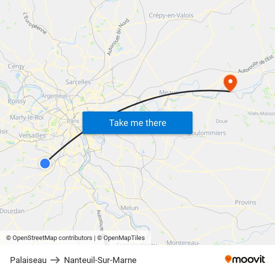 Palaiseau to Nanteuil-Sur-Marne map