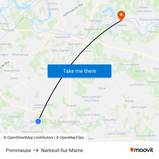 Pommeuse to Nanteuil-Sur-Marne map