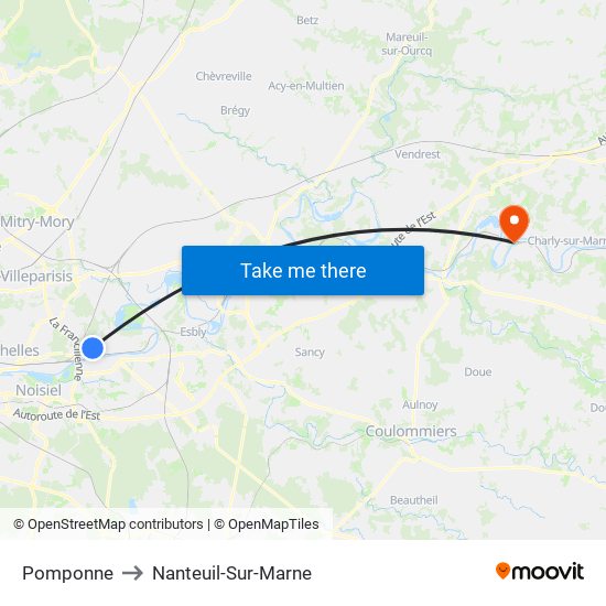 Pomponne to Nanteuil-Sur-Marne map