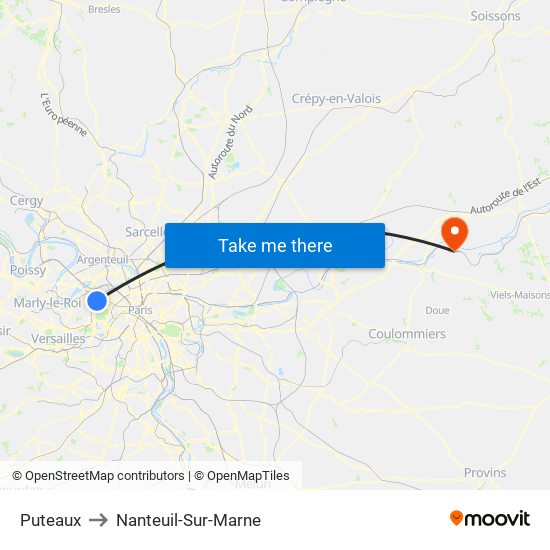 Puteaux to Nanteuil-Sur-Marne map