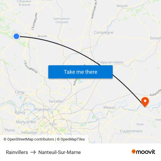 Rainvillers to Nanteuil-Sur-Marne map