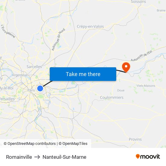 Romainville to Nanteuil-Sur-Marne map
