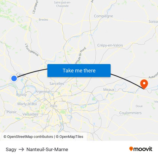 Sagy to Nanteuil-Sur-Marne map