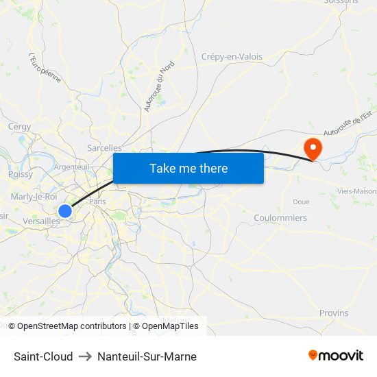 Saint-Cloud to Nanteuil-Sur-Marne map