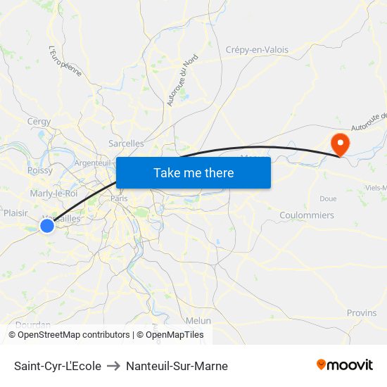 Saint-Cyr-L'Ecole to Nanteuil-Sur-Marne map