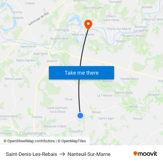 Saint-Denis-Les-Rebais to Nanteuil-Sur-Marne map