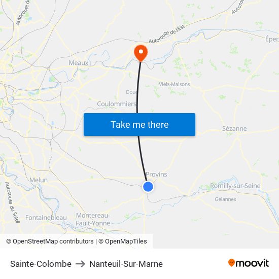 Sainte-Colombe to Nanteuil-Sur-Marne map