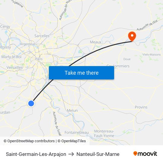 Saint-Germain-Les-Arpajon to Nanteuil-Sur-Marne map