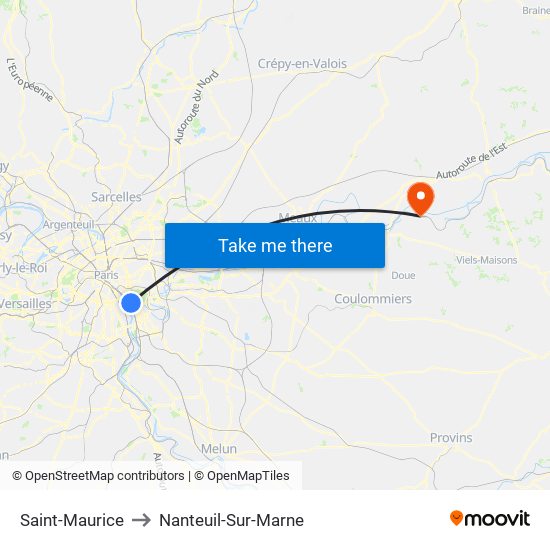 Saint-Maurice to Nanteuil-Sur-Marne map