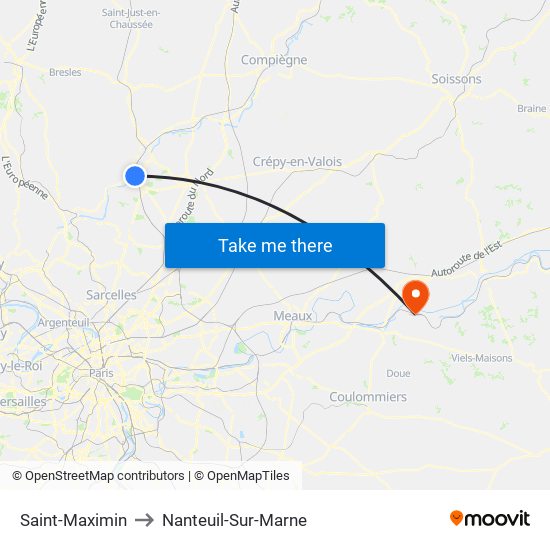 Saint-Maximin to Nanteuil-Sur-Marne map