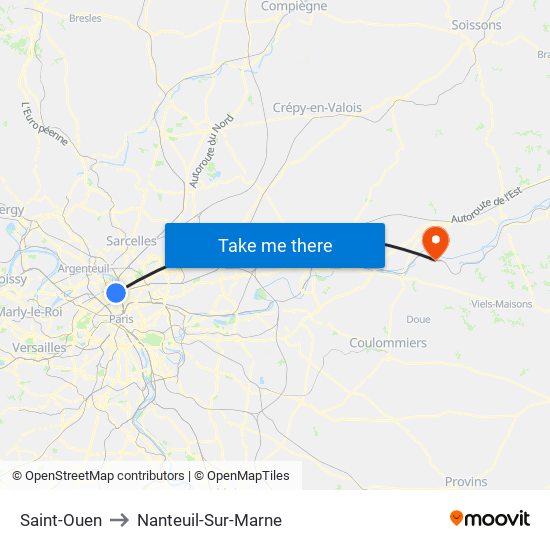 Saint-Ouen to Nanteuil-Sur-Marne map