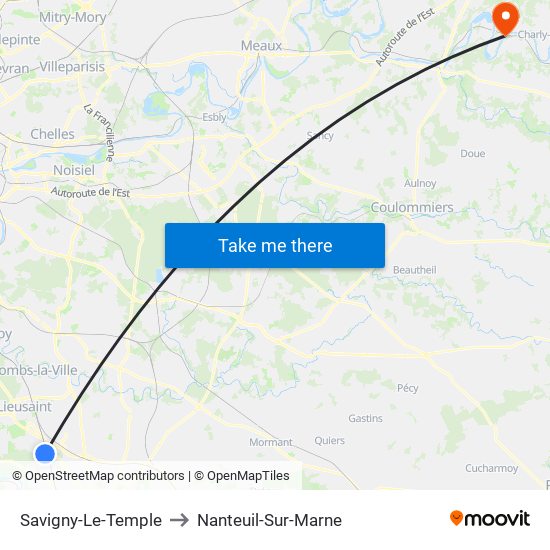 Savigny-Le-Temple to Nanteuil-Sur-Marne map