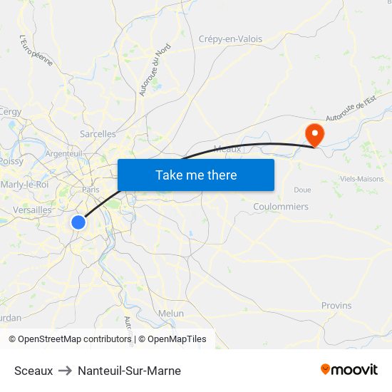 Sceaux to Nanteuil-Sur-Marne map