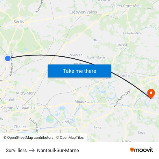 Survilliers to Nanteuil-Sur-Marne map