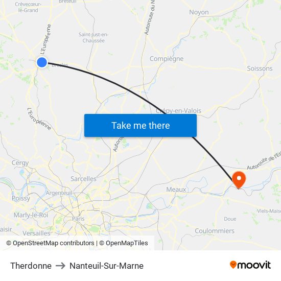 Therdonne to Nanteuil-Sur-Marne map