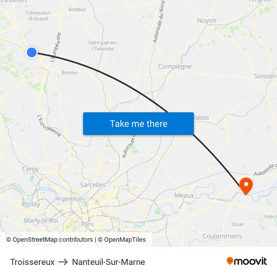 Troissereux to Nanteuil-Sur-Marne map