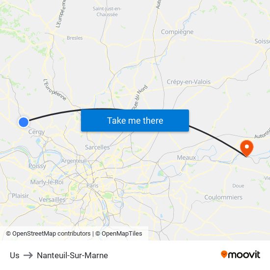 Us to Nanteuil-Sur-Marne map