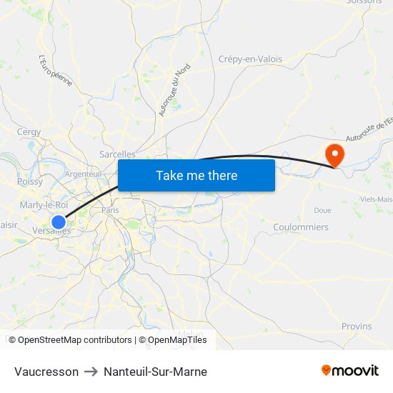 Vaucresson to Nanteuil-Sur-Marne map