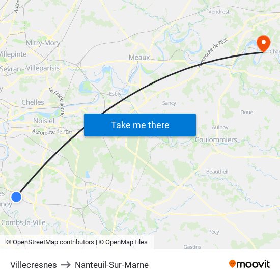 Villecresnes to Nanteuil-Sur-Marne map