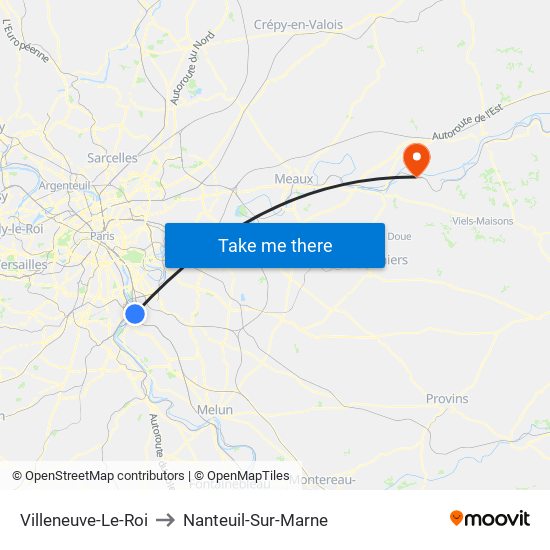 Villeneuve-Le-Roi to Nanteuil-Sur-Marne map