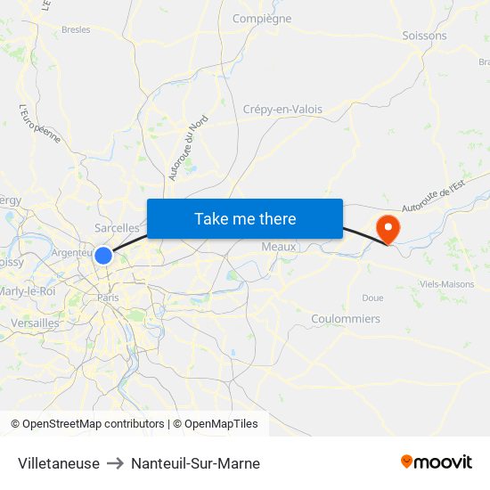 Villetaneuse to Nanteuil-Sur-Marne map