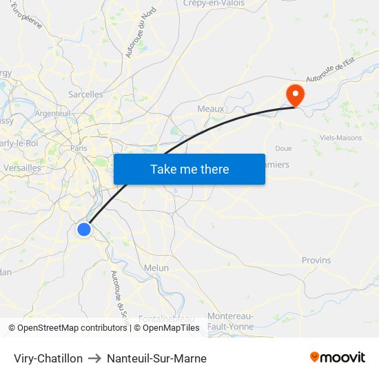 Viry-Chatillon to Nanteuil-Sur-Marne map