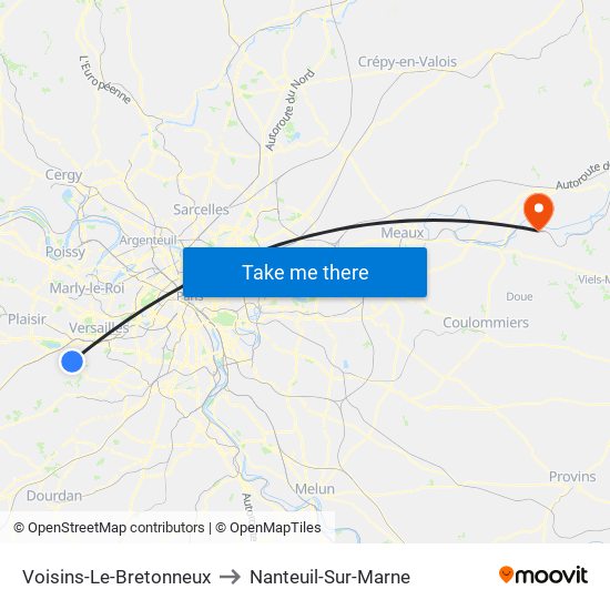 Voisins-Le-Bretonneux to Nanteuil-Sur-Marne map