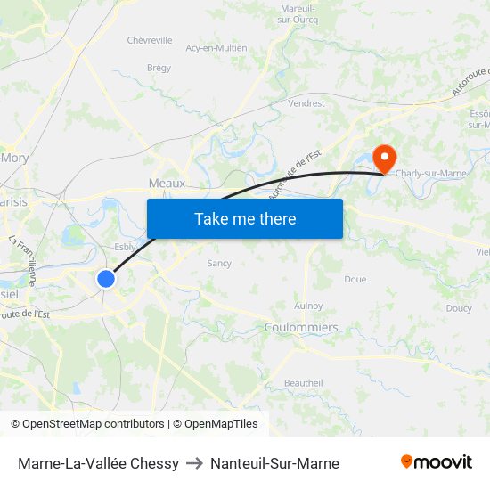 Marne-La-Vallée Chessy to Nanteuil-Sur-Marne map