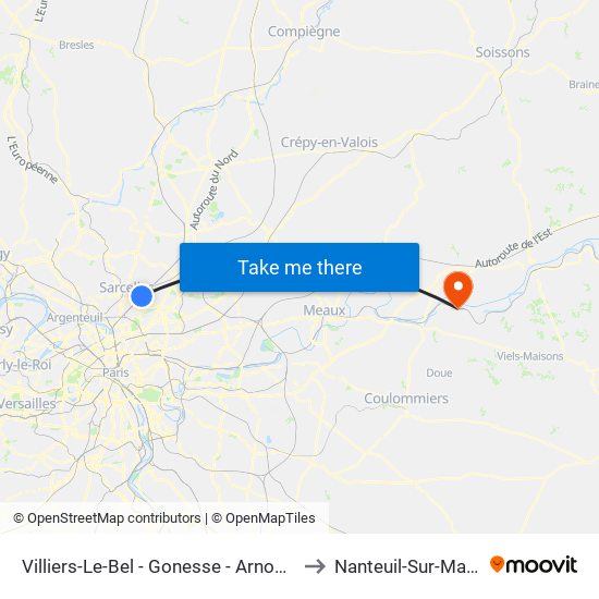 Villiers-Le-Bel - Gonesse - Arnouville to Nanteuil-Sur-Marne map