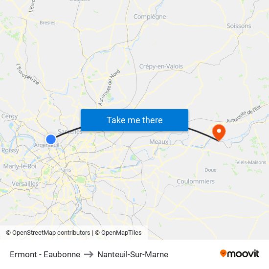 Ermont - Eaubonne to Nanteuil-Sur-Marne map