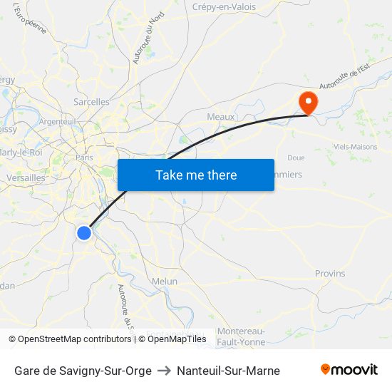 Gare de Savigny-Sur-Orge to Nanteuil-Sur-Marne map