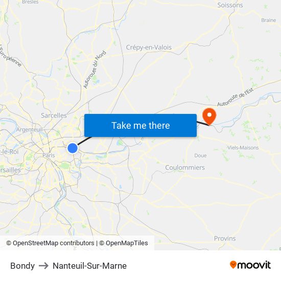 Bondy to Nanteuil-Sur-Marne map