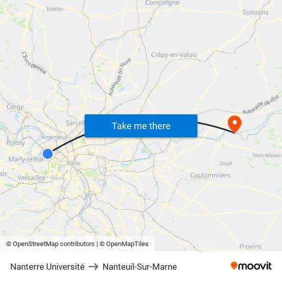 Nanterre Université to Nanteuil-Sur-Marne map