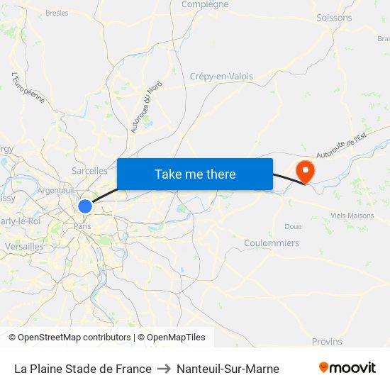 La Plaine Stade de France to Nanteuil-Sur-Marne map