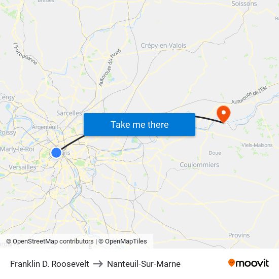 Franklin D. Roosevelt to Nanteuil-Sur-Marne map