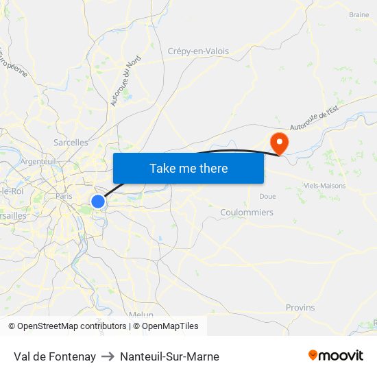 Val de Fontenay to Nanteuil-Sur-Marne map
