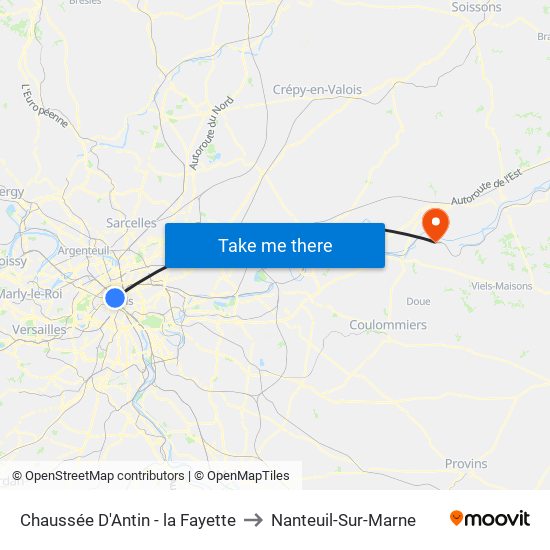 Chaussée D'Antin - la Fayette to Nanteuil-Sur-Marne map