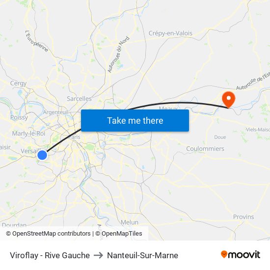 Viroflay - Rive Gauche to Nanteuil-Sur-Marne map