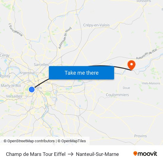 Champ de Mars Tour Eiffel to Nanteuil-Sur-Marne map